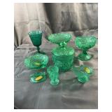 Emerald Green Pressed Glass Tableware Assortment
