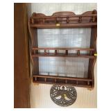 Wood Wall Shelf and Cast Iron Trivet