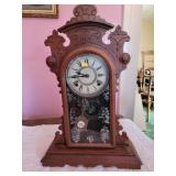 Eastlake Walnut Mantel Clock With Etched Glass
