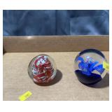 Pair Of Glass Paperweights With Colored Cores