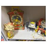 Vintage Children's Toys, Clock, Phone, Top