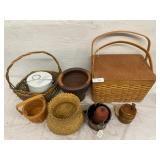 Wicker Picnic Basket, Pottery, Misc