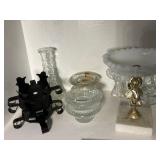 Candle Holders, Vase, Butter Dish