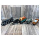 American Flyer engine and coal car, three cargo ca