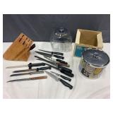 Wood Knife Block, Glass Cookie Jar & Ice Bucket