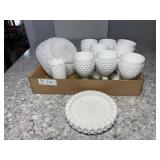 White Hobnail Milk Glass 8 Glasses & Dishes