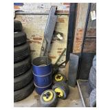 3 John Deere Wheels with Weights and Metal Barrel,