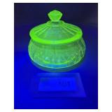 A.H. Uranium Glass 'Ballerina Pattern' Candy Dis
