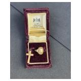 Vintage Gold Tone Ring and Cross Pendant in Box