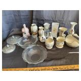 Vintage Ceramic Vases Glass Bowls and Metal Lids L