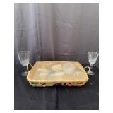 Assorted Cut Glass Stemware with Woven Serving Tra