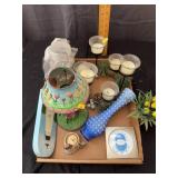 Assorted Home Decor Lot With Hobnail Vase And Lamp