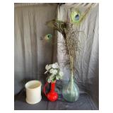 Vintage Glass Demijohn Red Pitcher Ceramic Crock S