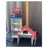 Vintage Painted Wooden Lighthouse Toy Playset Stru