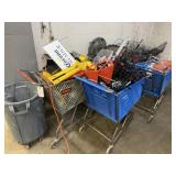 5 Carts w/ Contnets & Trash Can on Wheels