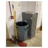 4 Drawer File Cabinet, Trash Can, Broom, Snow Shov