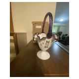 Fenton Milk Glass Lilacs Plums and Crest Basket