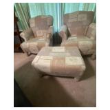 Pair Apholstered Chairs with Footstool and