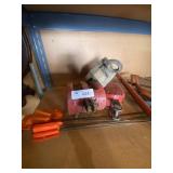 Shelf lot; 3 old Barn Pulleys, Tree/Hack Saws