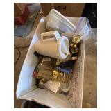 2 Boxes Misc Door Knobs, Shelf Brackets, Misc