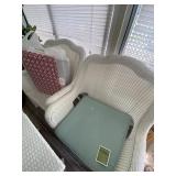 3 pc White Wicker Patio Set w/Cushions