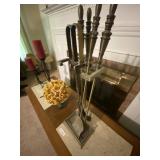 Fireplace Utensil Set, Pair Candles on Stands,