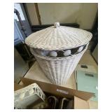 White Wicker Clothes Hamper, Waste Basket,