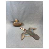 Wooden Duck Wall Plaque & Carved Decoy Figurine