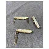 Trio of Mother of Pearl Folding Pocket Knives