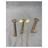 Antique Brass Solid Barrel Skeleton Keys Lot of 3