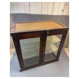 Antique Wood Countertop Cabinet, Glass Shelves