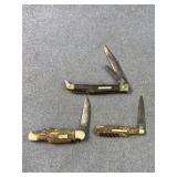Three Pocket Knives with Stag & Horse Motifs