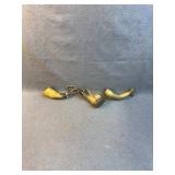 Antique Bovine Horn Powder Flask Brass Trio