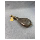 Antique AM Flask Leather Shot Flask Dog Stag