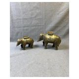 Antique Elephant Howdah Still Coin Banks Pair