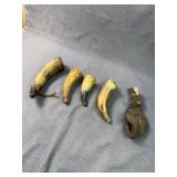 Antique Black Powder Horns & Leather Flask Lot