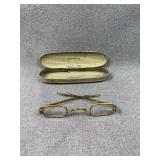 Antique Brass Spectacles & Metal Case