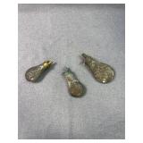 Trio of Antique Metal Pistol Powder Flasks
