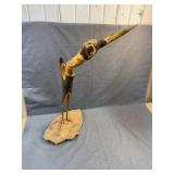 Hand Carved Wood Folk Art Crane Sculpture