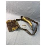 Antique Powder Horn and Fur Pouch Set