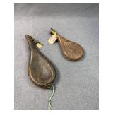 Antique Leather Powder Flask & Shot Pouch