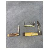 Three Folding Pocket Knives - Jigged & Pearl