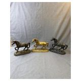 Trio of Cast Metal Prancing Horse Statues