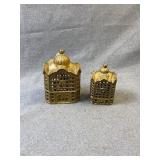 Two Antique Cast Iron Gold Domed Building Banks