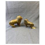 Gold Painted Lion Cast Iron Banks, Pair