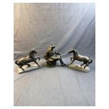 Equestrian & Huntsman Cast Metal Figurine Trio