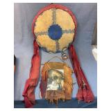 Native American Shield Drum & Leather Pouches