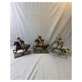 Cast Metal Cavalry Soldier Horse Statues, Trio