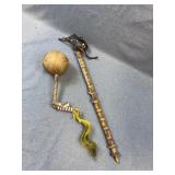 Ethnographic Dance Stick & Gourd Rattle