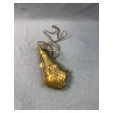 19th C. Embossed Brass Powder Flask with Strap